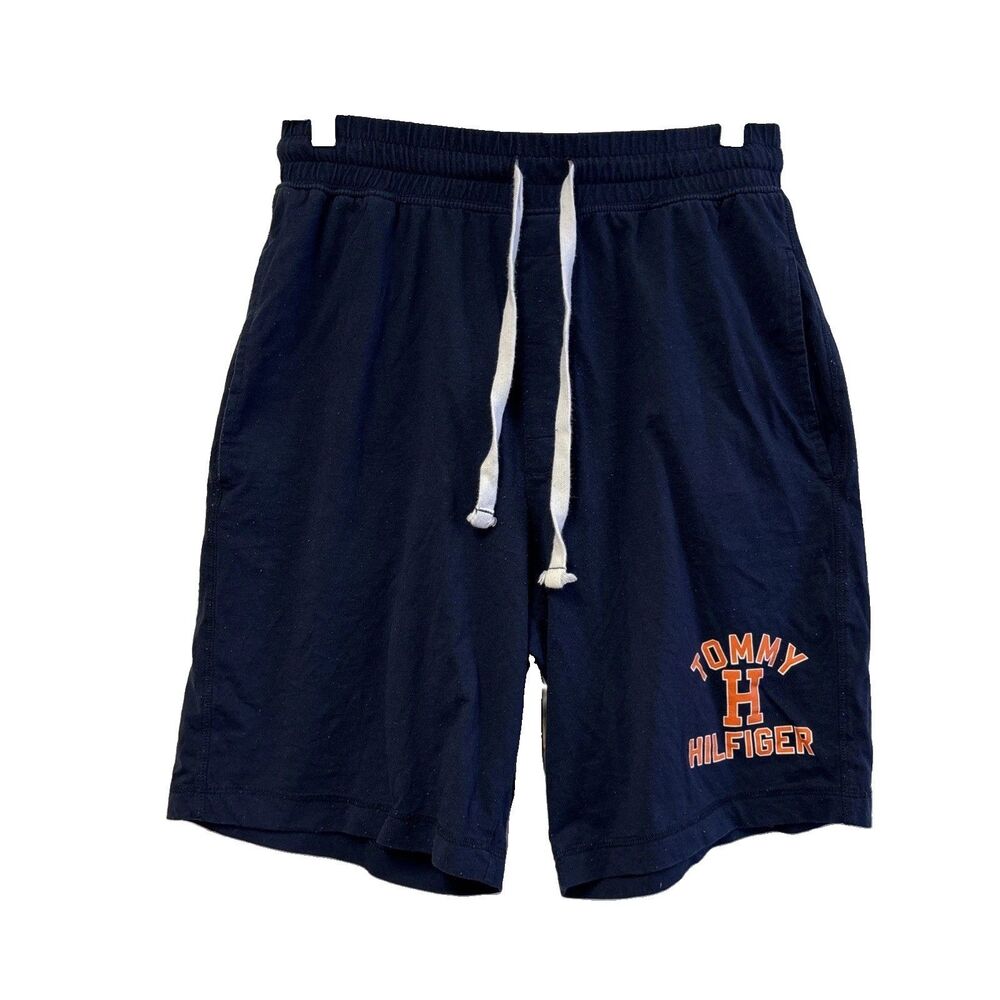 Tommy Hilfiger Sleepwear Men Sleep Shorts Blue Logo Print Lounge M Pockets Rest